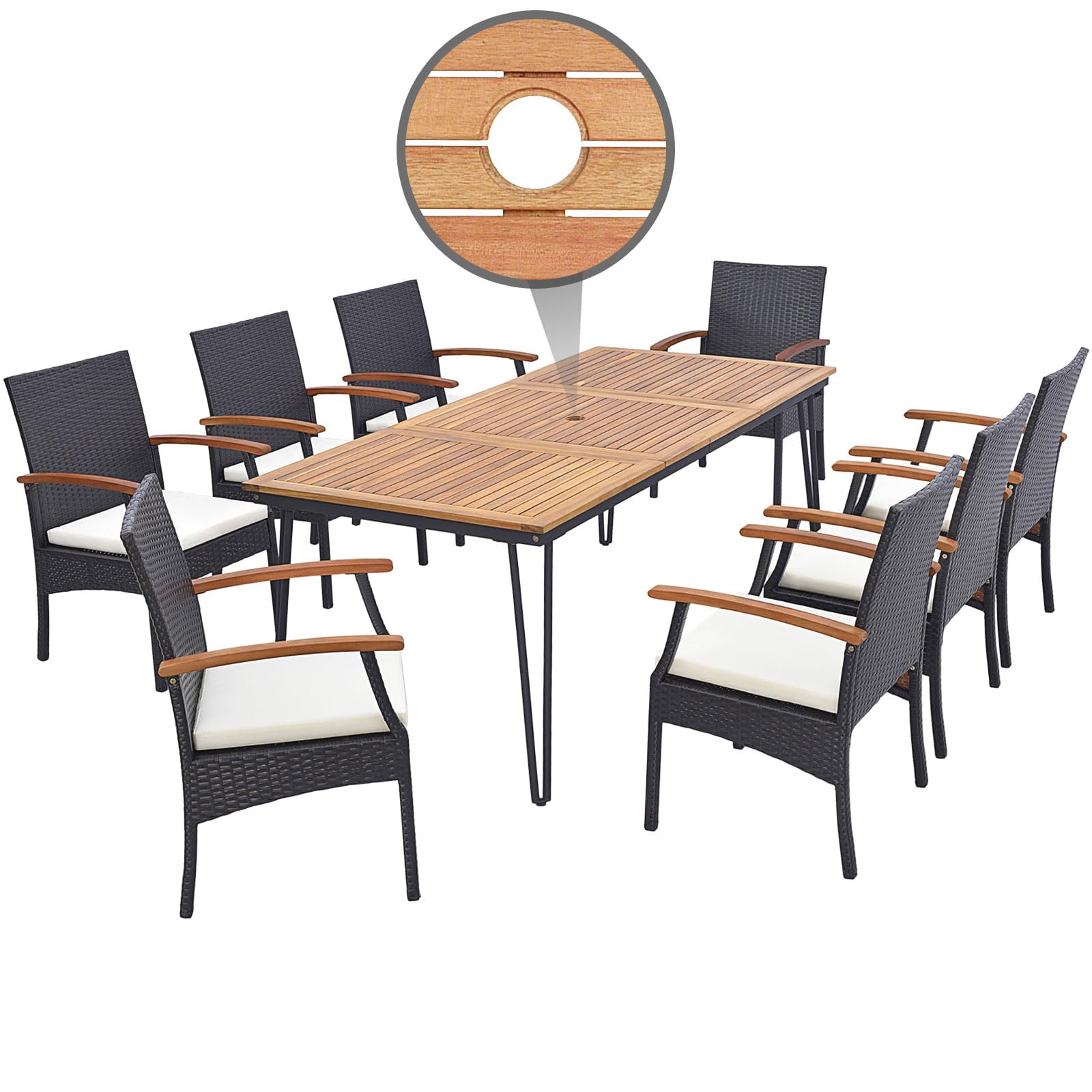 Tangkula Salon de jardin en rotin pour 8 personnes, table en bois d'acacia